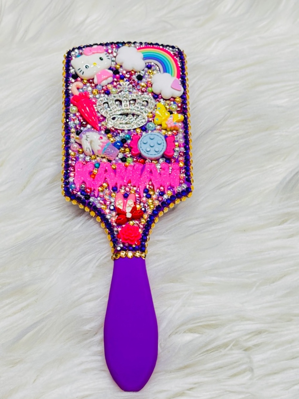 Hello Kitty Purple Beaded Paddle Hair Brush - Decorative Women’s Styling Brush